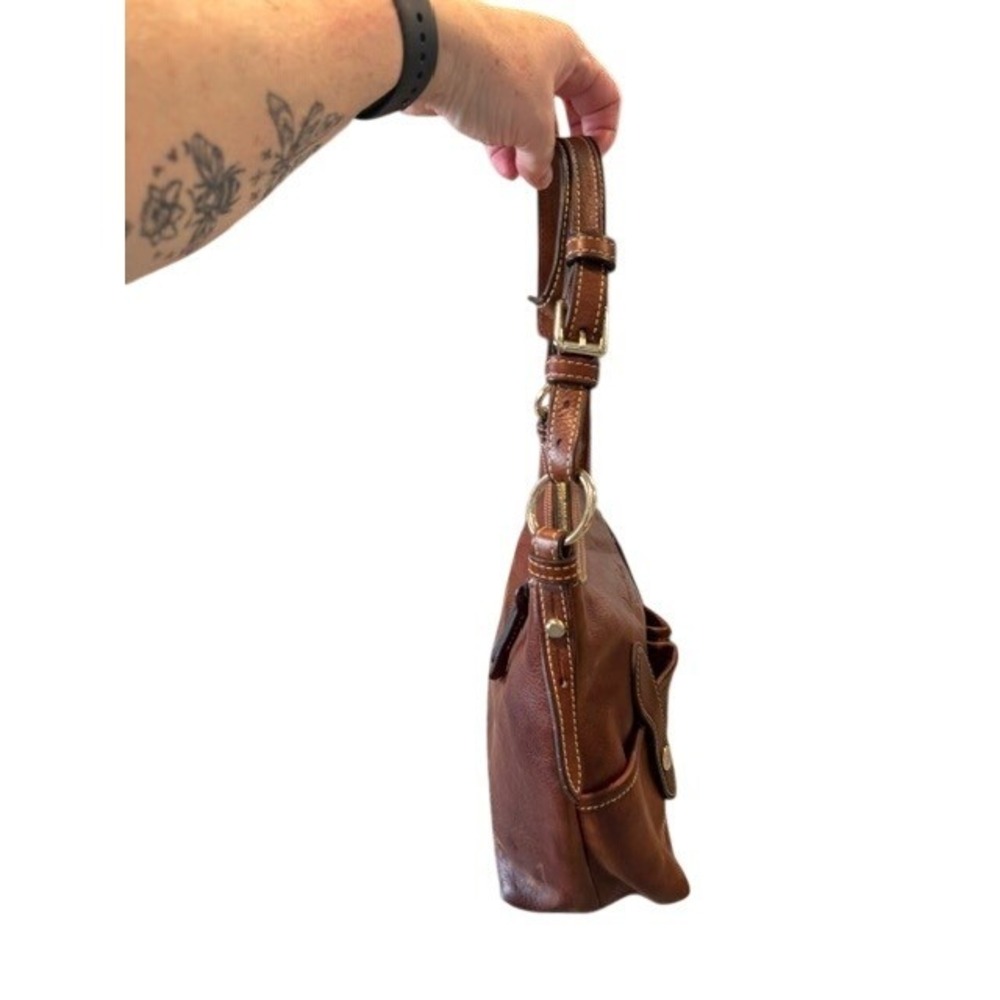 Dooney & Bourke Florentine Vacchetta Leather Hobo Bag Brown Shoulder Bag Pockets - Picture 7 of 10